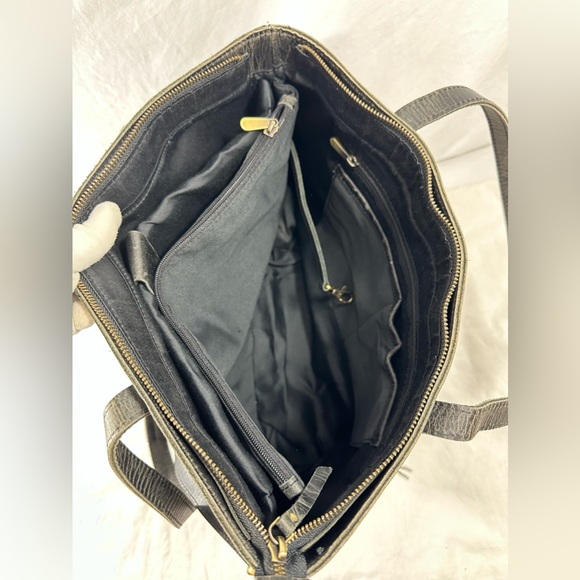 Genuine vintage large black leather tote bag carryall work school laptop carrier - Picture 11 of 16